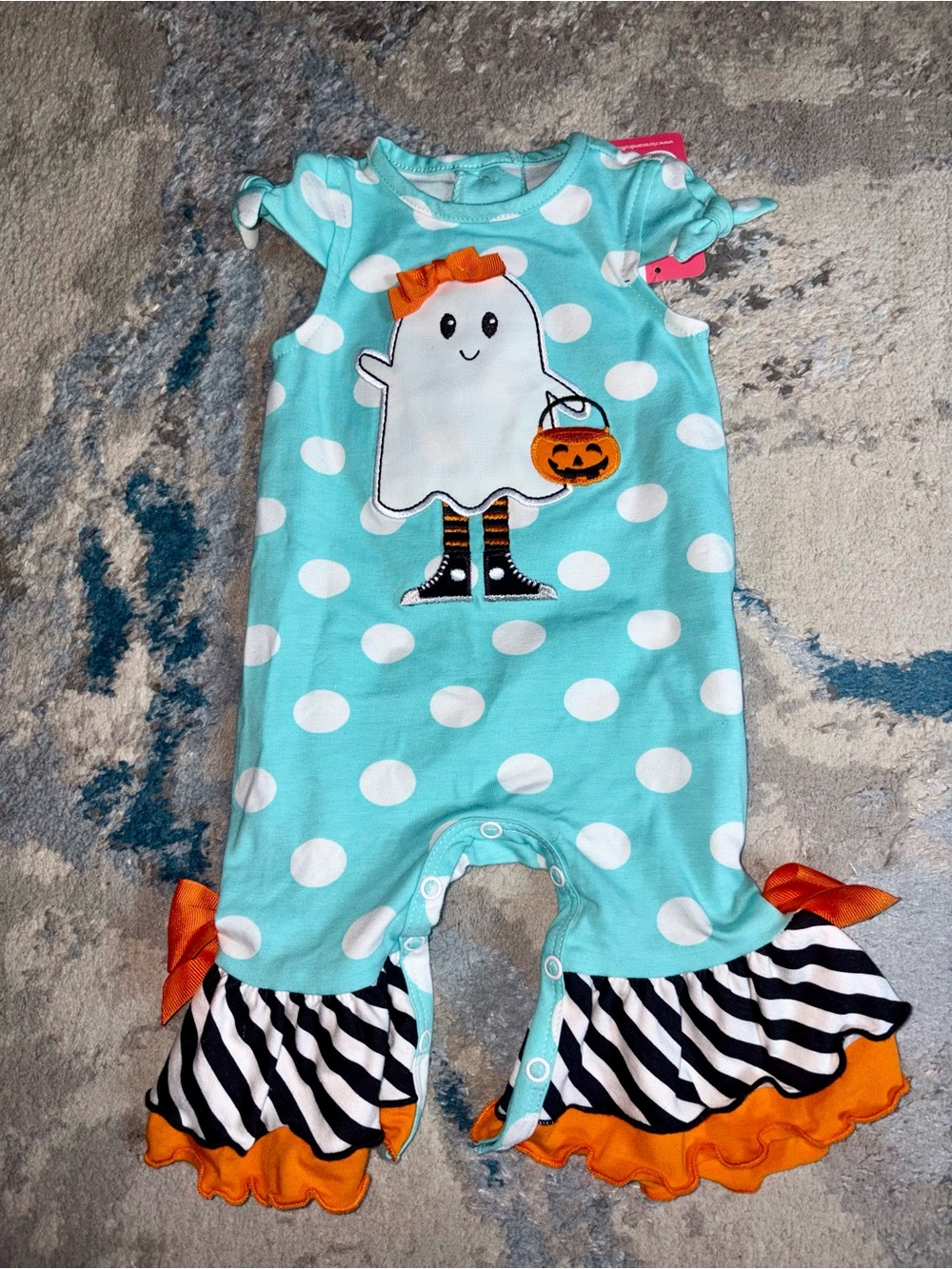 Toddler Polka Dot Ghost Ruffle One-Piece Bodysuit - Aqua & White